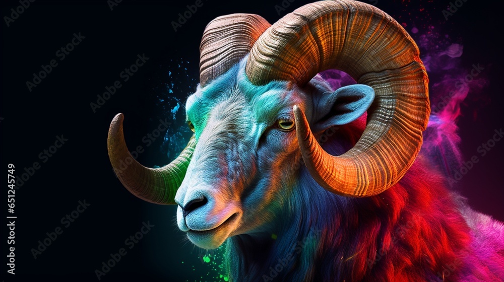 aries the ram in vibrant colors on a clear background.Generative AI aries the ram in vibrant colors on a clear background.Generative AI