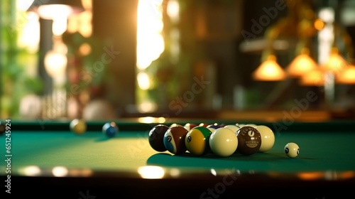 asiaa snooker table with balls and cuesbilliardsa snoo.Generative AI photo