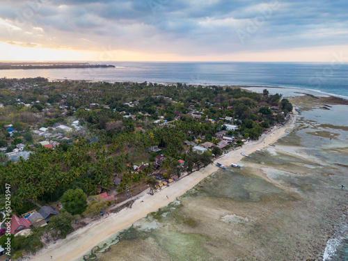 beautiful tropical ocean view of Gili Island, Gili Air, aerial landscape by drone in Lombok, Bali, Indonesia  © uskarp2