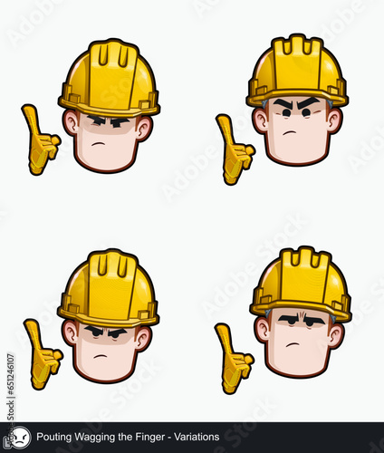 Construction Worker - Expressions - Negative - Pouting Wagging the Finger - Variations
