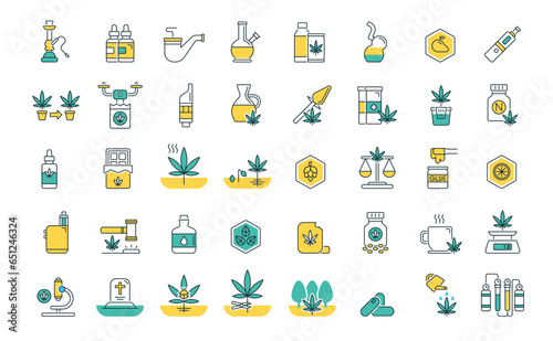Cannabidiol. Marijuana. Smoking cannabis, related line icon set,  vector signs and symbols collection.