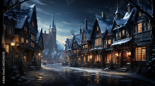 Charming Snow-Covered Christmas Village © Arqumaulakh50