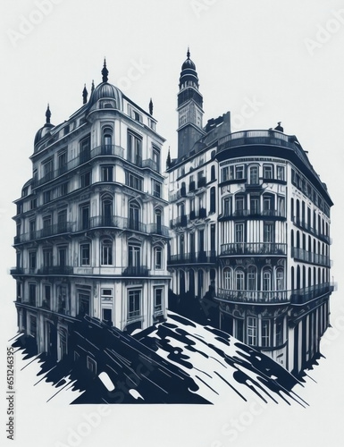 Illustration of the city of Lisbon a monochromatic vintage double exposure 2