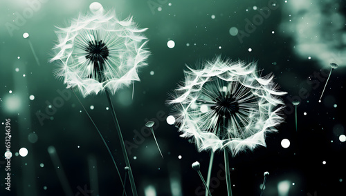 a white dandelion flower with water droplets