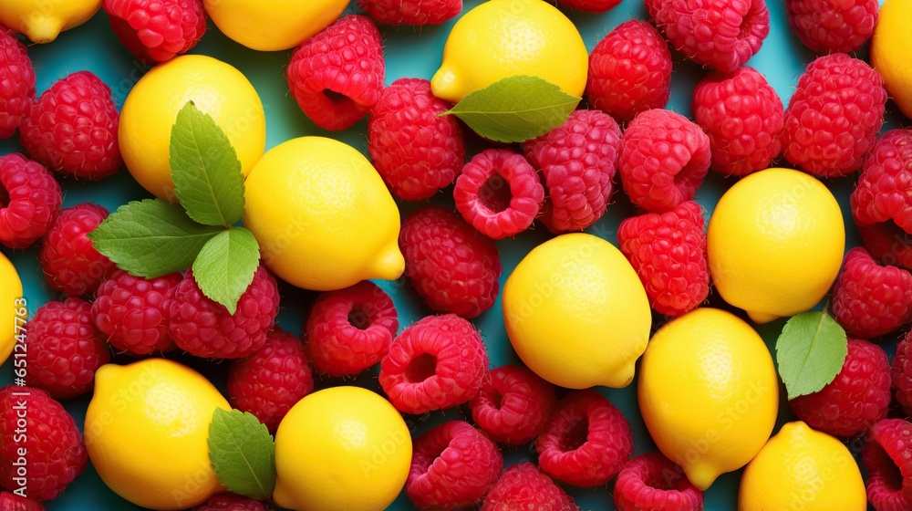 raspberries, lemons, and raspberries arranged in a pattern. generative ai raspberries, lemons, and raspberries arranged in a pattern. generative ai