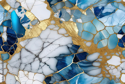 beautiful texture white and blue marble with gold veins broken glass effect background