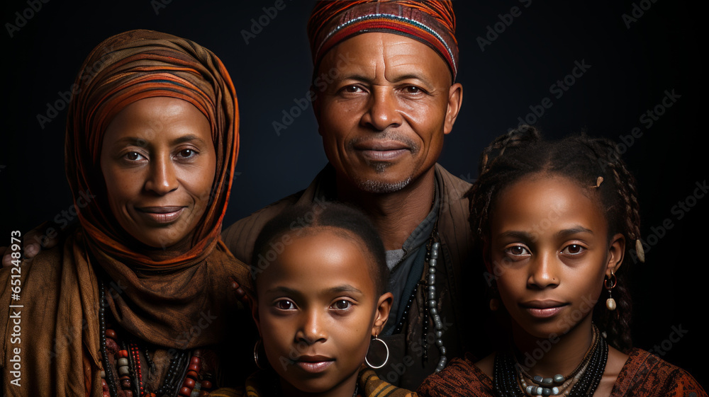 family group photo of Ethiopian native tribal family.generative ai