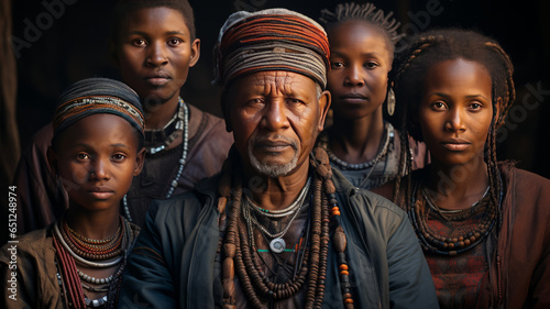 family group photo of Ethiopian native tribal family.generative ai © LomaPari2021