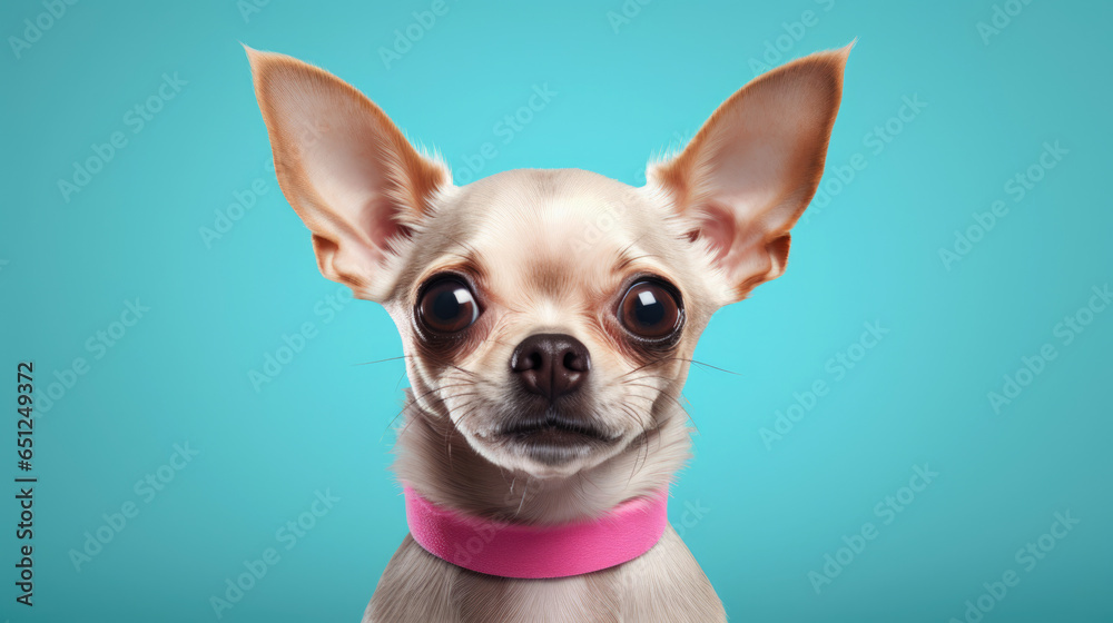 Fancy Chihuahua,  advertising photography,   Pastel color palette background