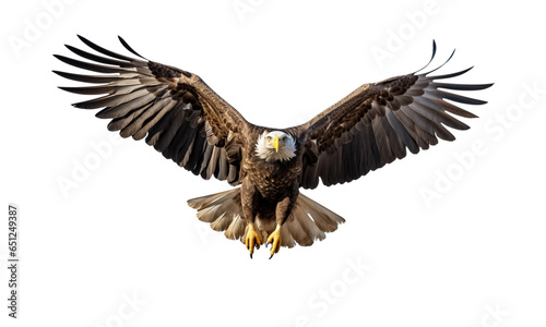 The posture of an eagle spreading its wings and flying is majestic, its claws are sharp. The background is transparent. © linen