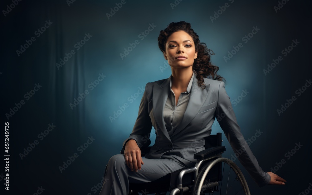 A businesswoman in an austere suit in a wheelchair A businesswoman in an austere suit in a wheelchair