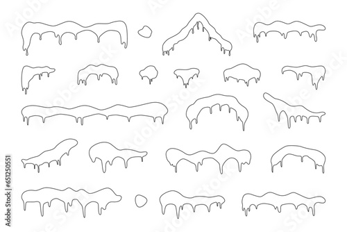 Line art Snow caps set. Snowballs and snow drifts winter decoration snowy elements.