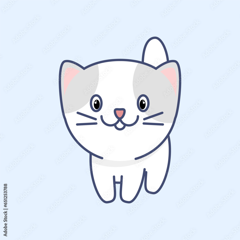 Cute little gray and white kawaii cat