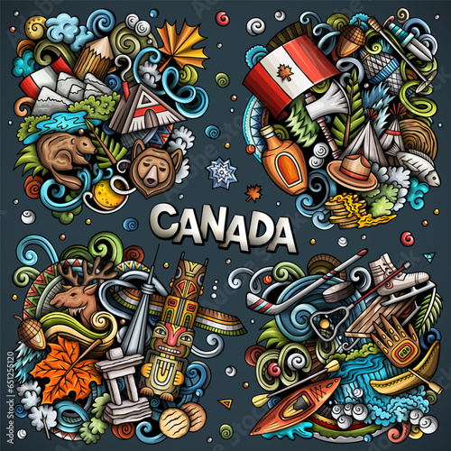 Canada Country cartoon vector doodle designs set.