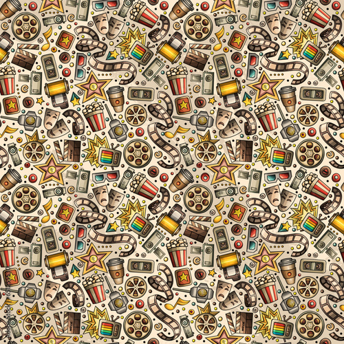 Cartoon cute hand drawn Cinema seamless pattern.