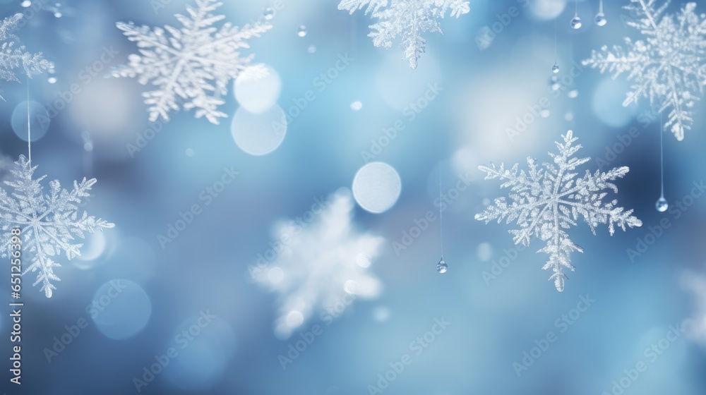 snowflakes close frame blurred background