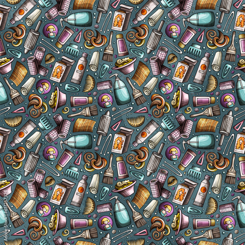 Cartoon cute Hair salon seamless pattern