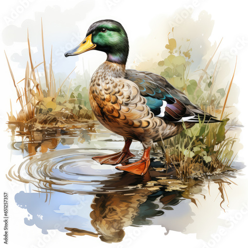 watercolor Mallard clipart, Generative Ai