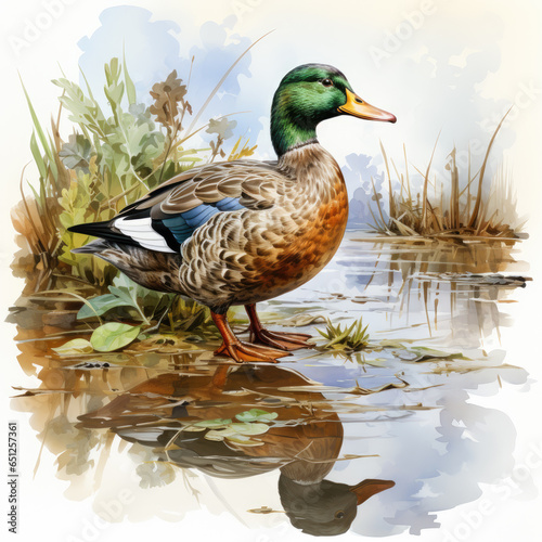 watercolor Mallard clipart, Generative Ai