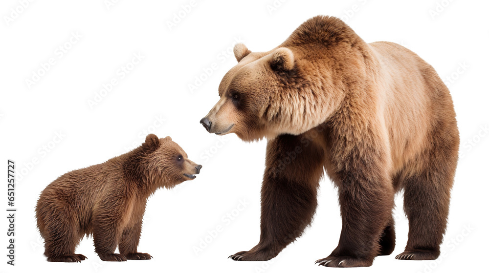 Obraz premium Adult brown bear and cute bear cub, cut out