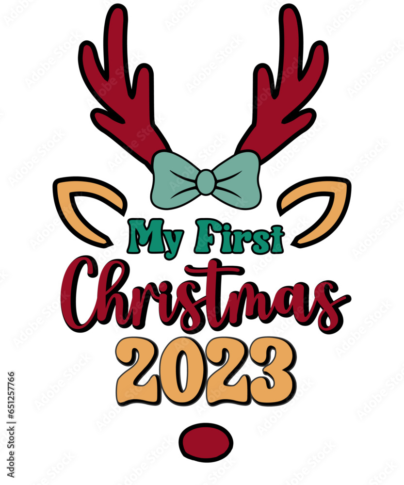 Fototapeta premium My First Christmas 2023 Reindeer Kids Christmas T shirt Design