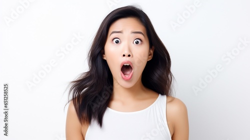 Surprised Asian young woman isolated on white, screaming, WTF, furious, gossip, shocked concept, studio shot.