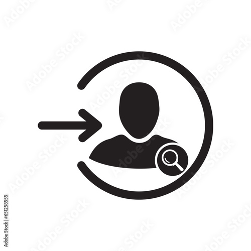 Login icon with research sign. Login icon and explore, find, inspect symbol. Vector icon