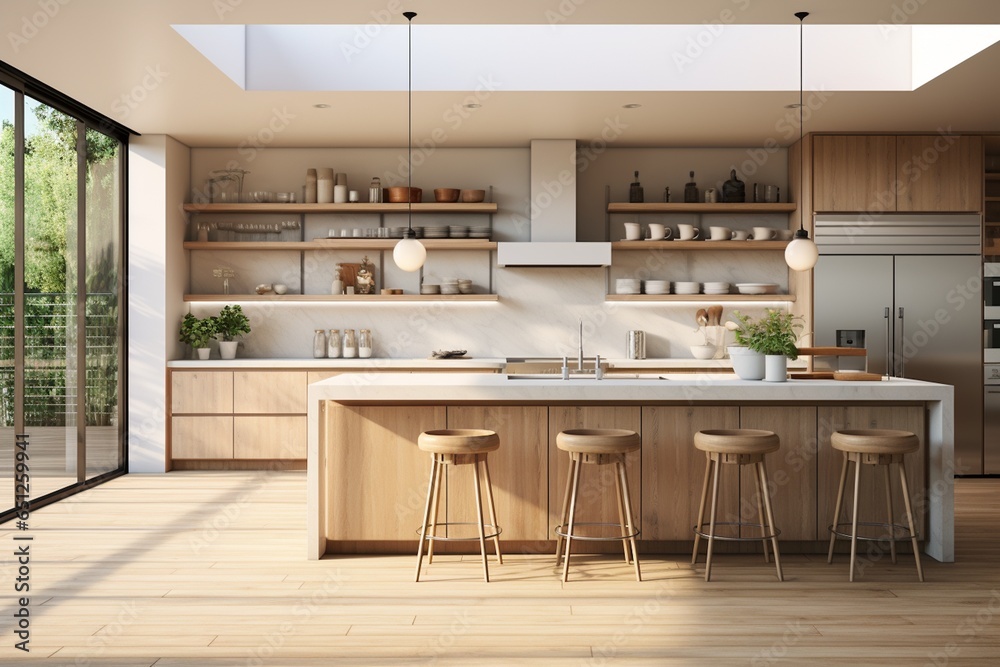 Aesthetic Kitchen Room Interior Design Created with Generative AI