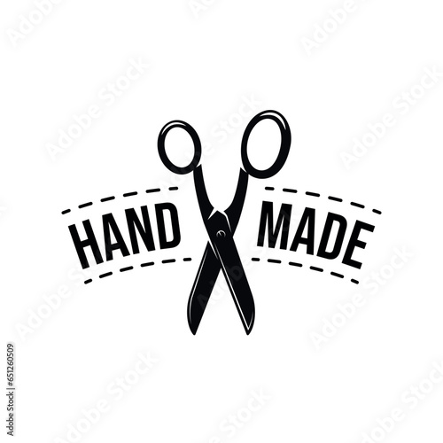 Handmade badge, craft badge, vintage workshop label, authentic ink sticker. Isolated icon, vector illustration