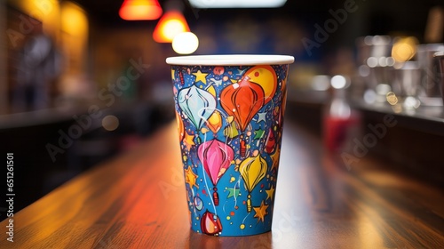 A festive colored paper cup for birthday parties