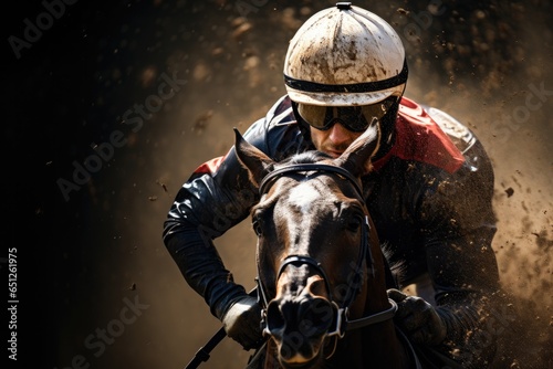 A jockey riding a horse in a horse racing © ChaoticMind