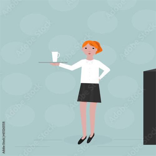 The waiter  brings coffee. Vector illustration