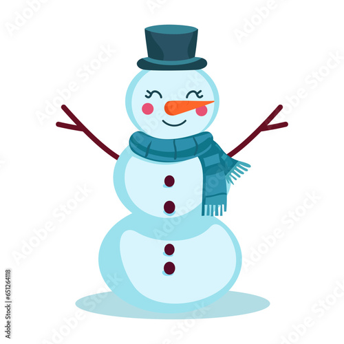 snowman with scarf cute kawaii vector illustration
