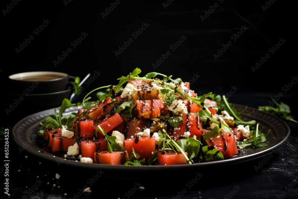 Watermelon Feta Salad - With mint arugula balsamic, generative ai