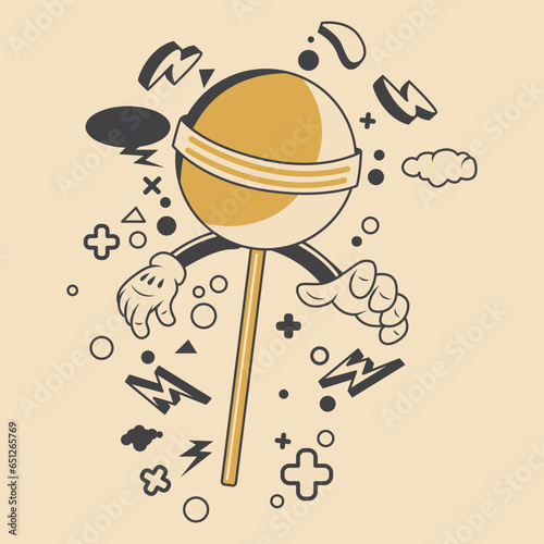 Retro lolipop candy Cartoon Character Vector Illustration