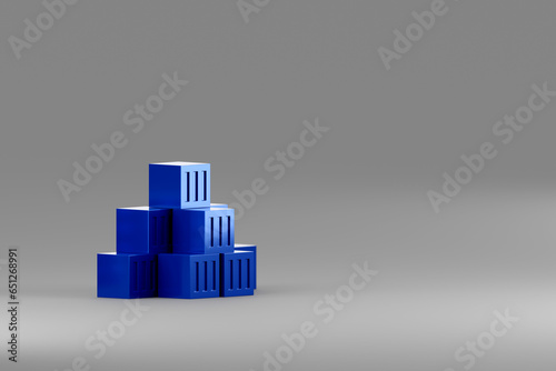 Blue containers on a gray background. Containerization of applications.