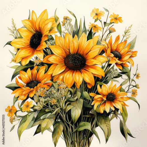 watercolor Sunflower clipart  Generative Ai