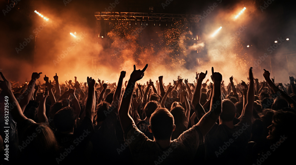 The crowd at a huge rock concert. - obrazy, fototapety, plakaty 