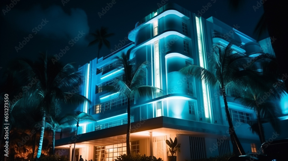 Naklejka premium Art Deco style building in a tropical city like Miami.
