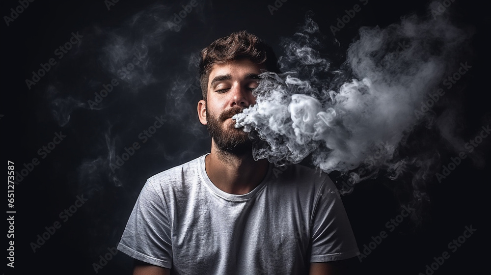 Man smoking or vaping on solid background. Man smoking or vaping on solid background.