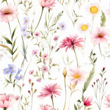pattern of wildflowers in watercolor style, with soft colors and delicate brushstrokes, on a white background 13