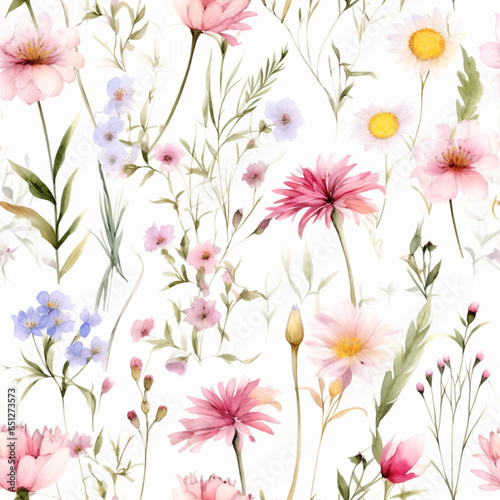 pattern of wildflowers in watercolor style, with soft colors and delicate brushstrokes, on a white background 13