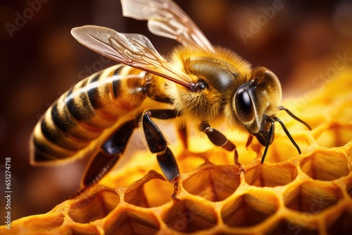 Realistic Macro Capture of a Honeybee in Its Hive The Intricate World of Beekeeping © ArtiStokist