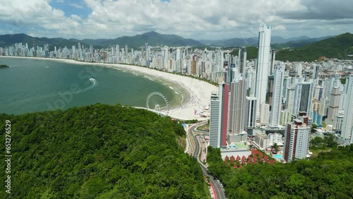 Aerial view of Balneario Camboriu city in Brazil with beach and ocean. photo