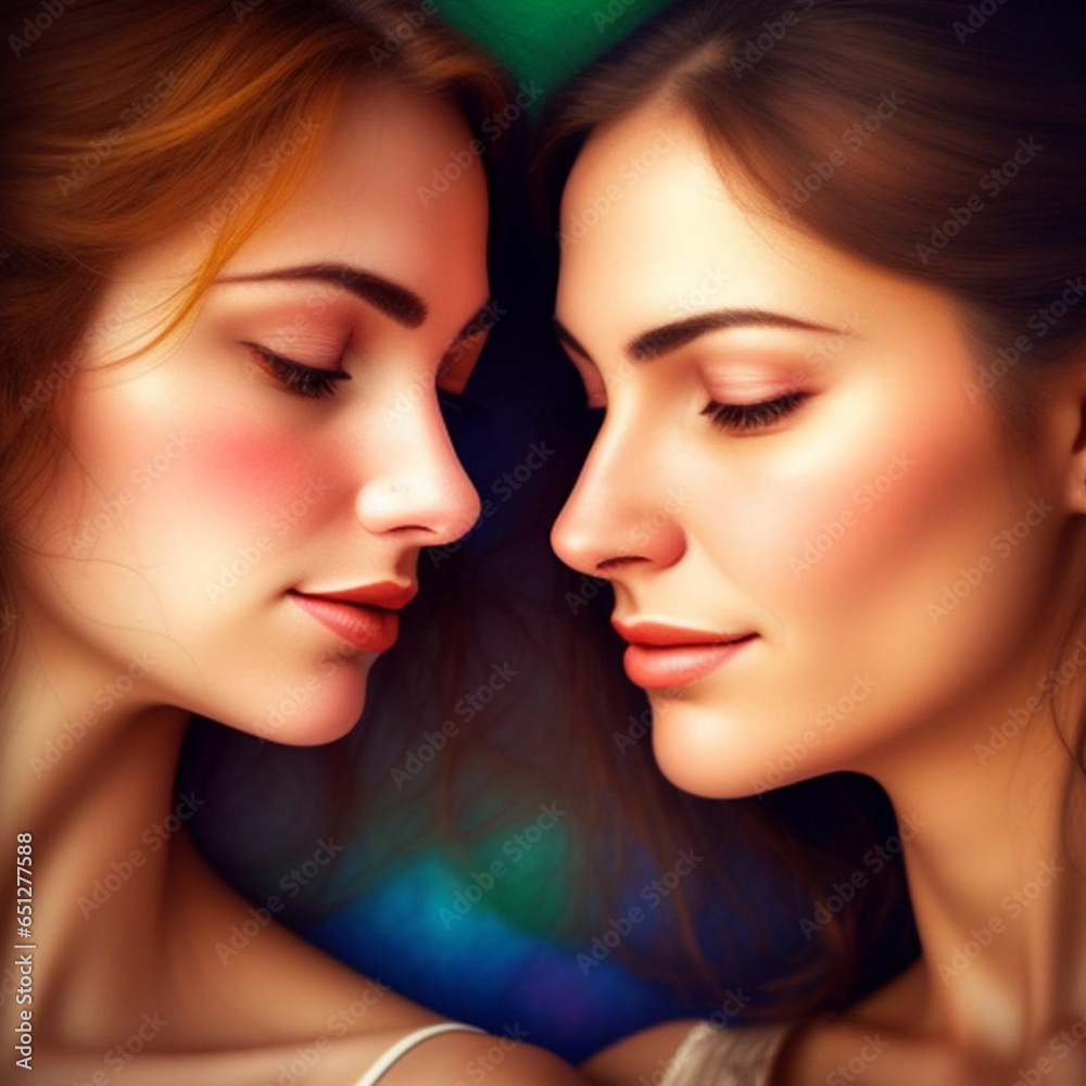 Fine art painting style of romantic same gender female relationship part of the LGBT community. Generative AI Fine art painting style of romantic same gender female relationship part of the LGBT community. Generative AI