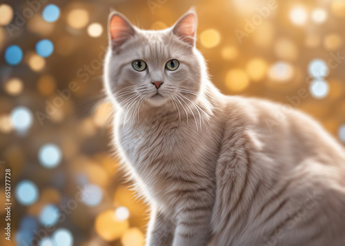 Full body cat with bokeh background 