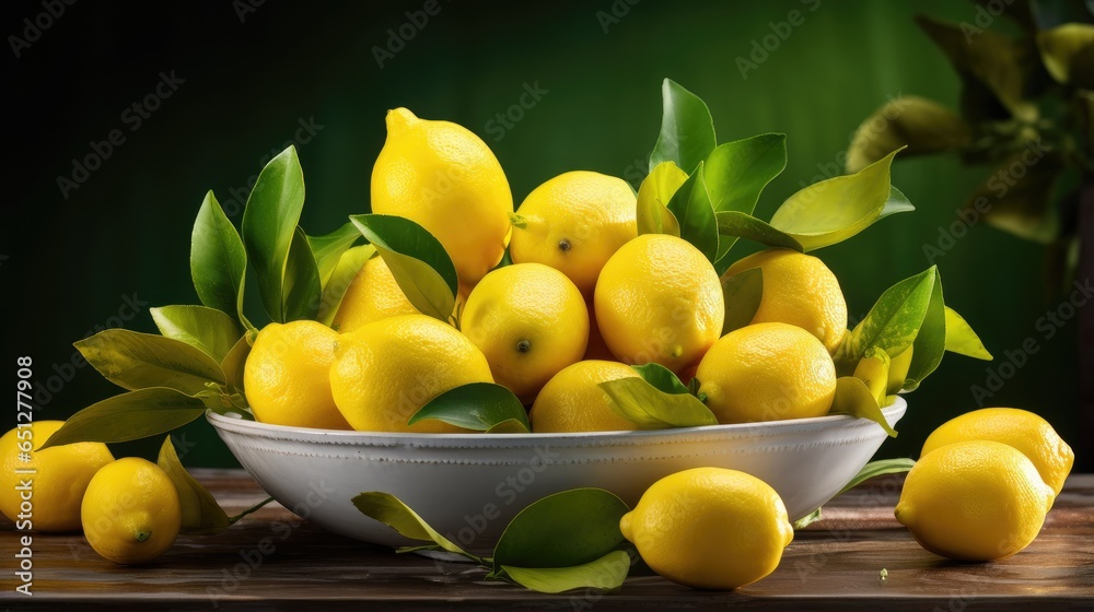 Citrus Symphony: Organic Lemons in a Sunlit Bowl on a Bright Table.
