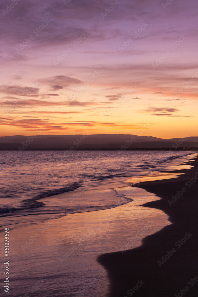 Magical sunset moment captured at 9 Mile Beach in Swansea, Tasmania, Australia