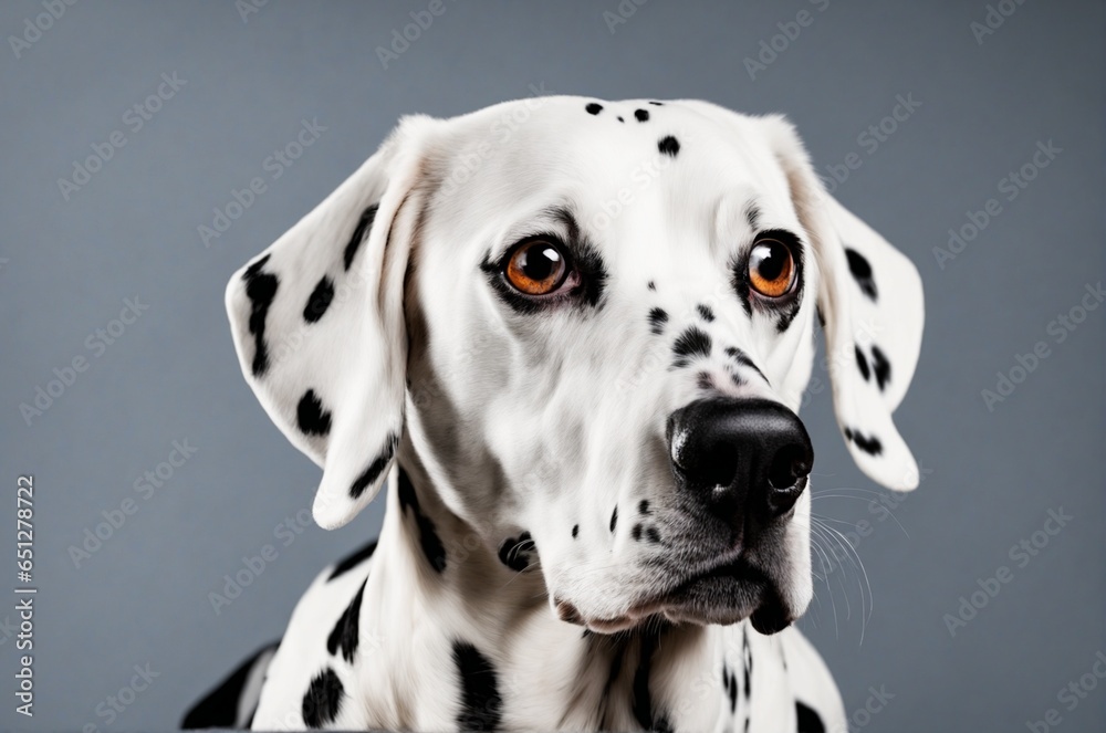 Studio Portrait of a Dalmatian Dog Exhibiting a Surprised Expression, Highlighting Pet Photography and the Dalmatian Breed Studio Portrait of a Dalmatian Dog Exhibiting a Surprised Expression, Highlighting Pet Photography and the Dalmatian Breed