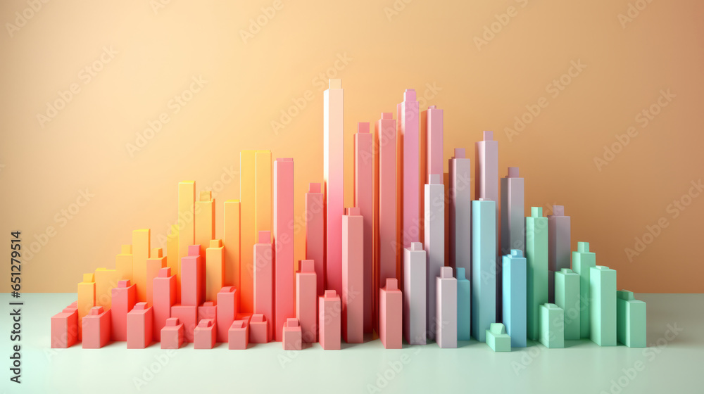 Pastel colour paper graph. Financial bar graph. Stock market concep